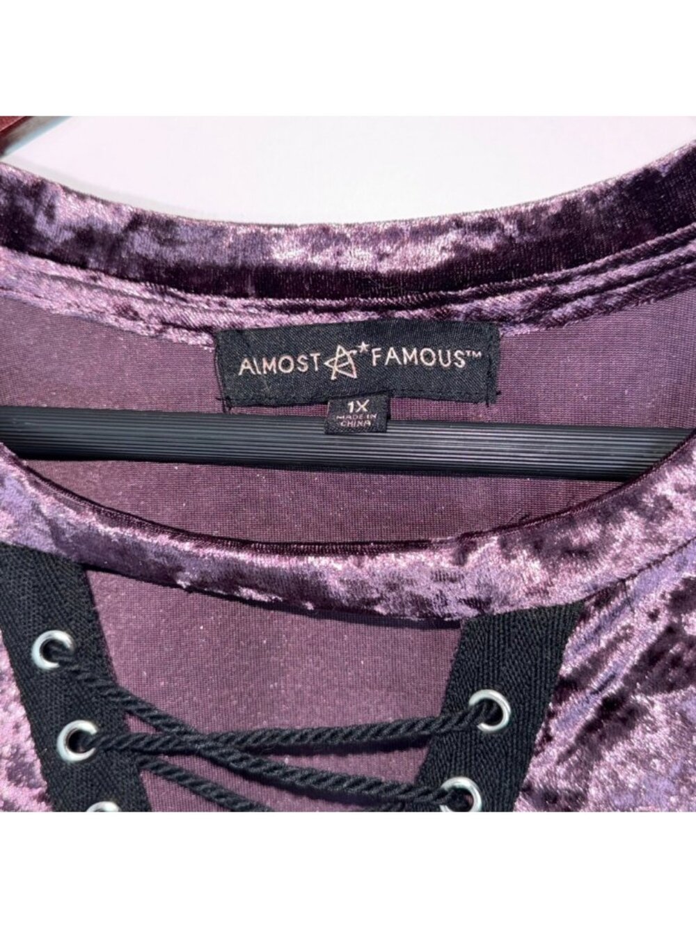 Crushed Velvet Purple Tunic Corset Shirt Almost Famous Plus Size 1X Goth Vamp - Picture 5 of 10